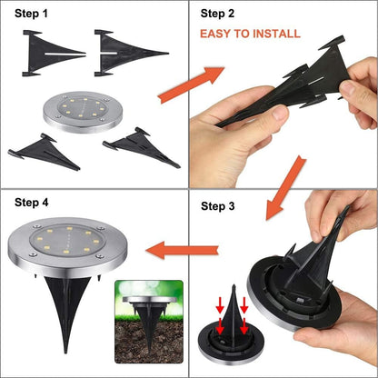 Skorter | 8-pack: 8 LED solar disk lights waterproof garden buried path lights