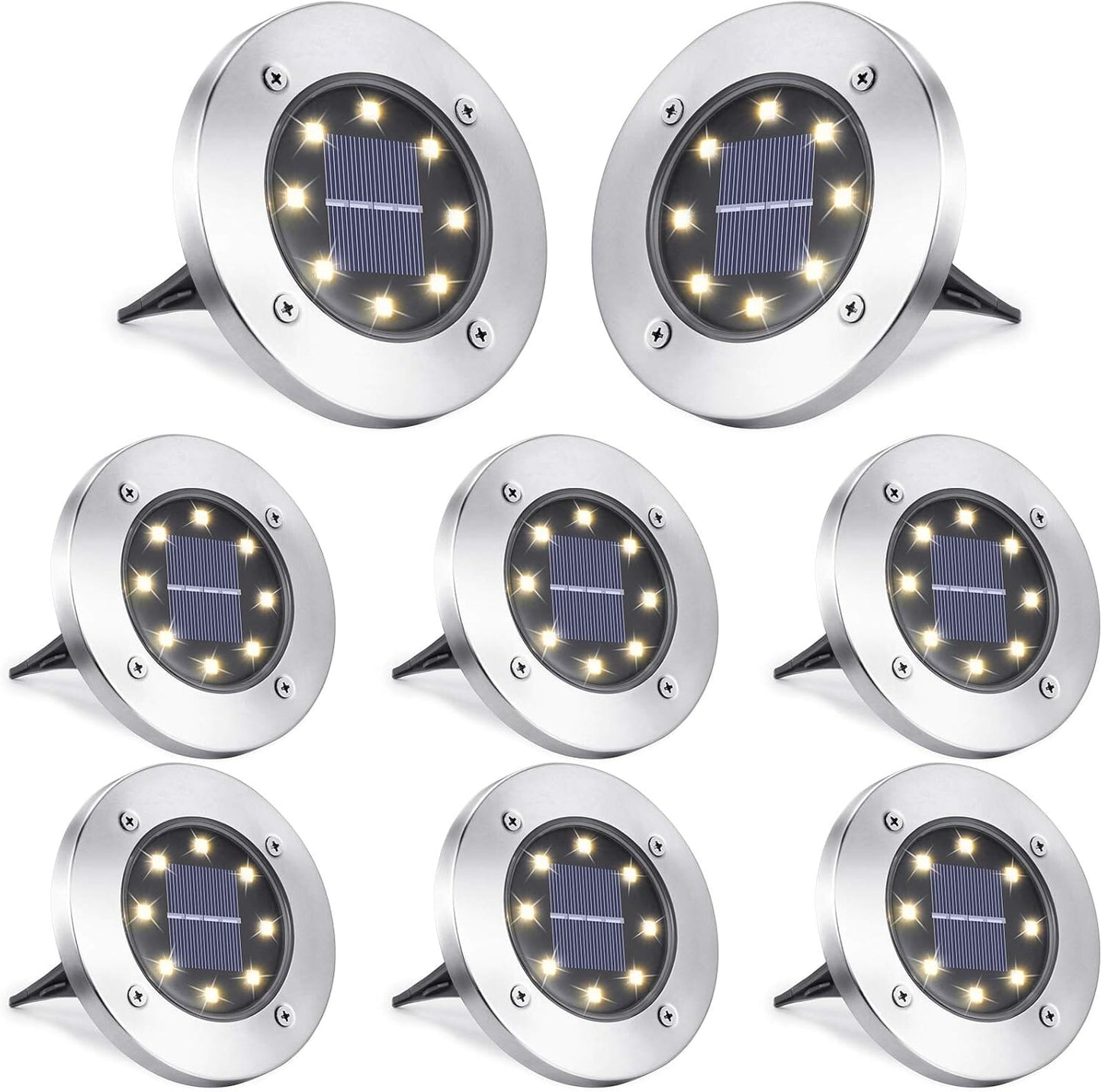 Skorter | 8-pack: 8 LED solar disk lights waterproof garden buried path lights