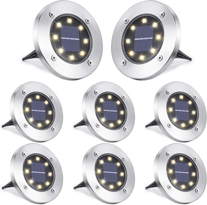 Skorter | 8-pack: 8 LED solar disk lights waterproof garden buried path lights