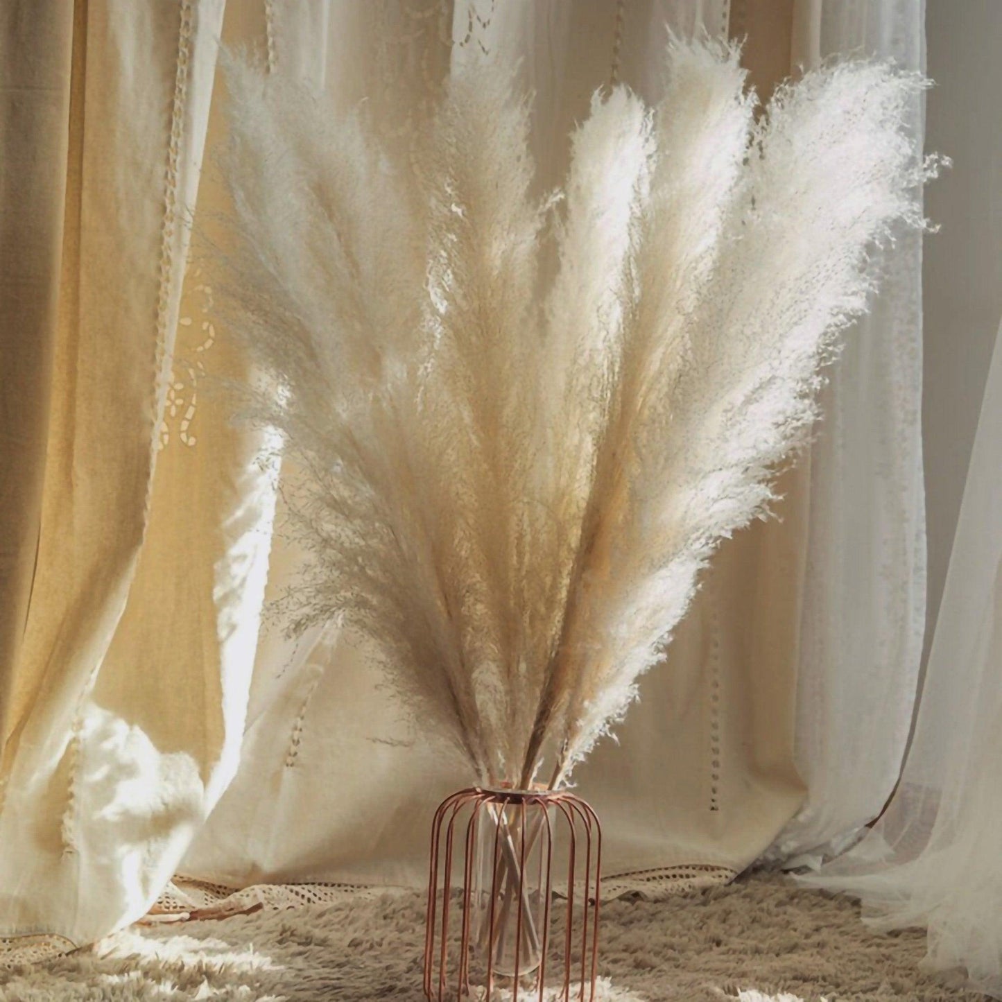 Skorter | 80 cm natural, real dried pampas grass bouquet (white / beige / gray) │ fluffy feather for modern boho home decor
