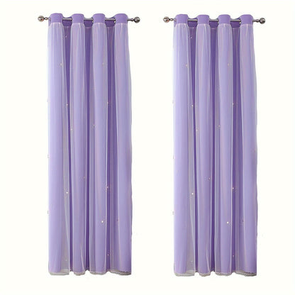 Skorter | 2-piece Set Romantic Double Layer Curtains - Semi-Blackout, Privacy Protecting