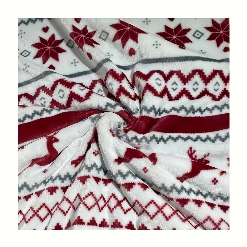 Skorter | Christmas Sherpa Blanket - Soft Poodle Fleece Blanket with Reindeer and Snowflake Pattern