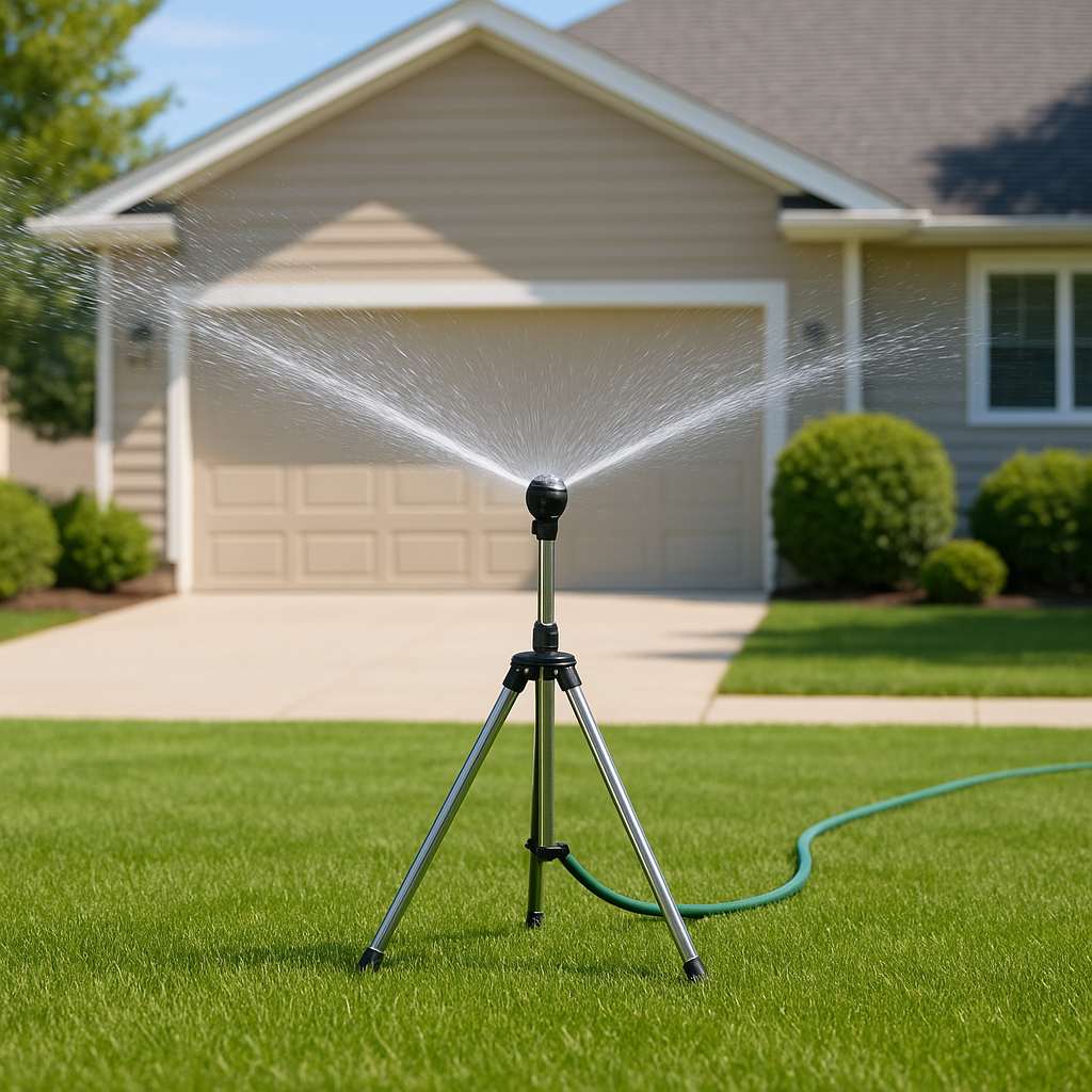 Skorter | Adjustable 360° Garden Sprinkler on Tripod – Stainless Steel Height-Adjustable Lawn Irrigation System