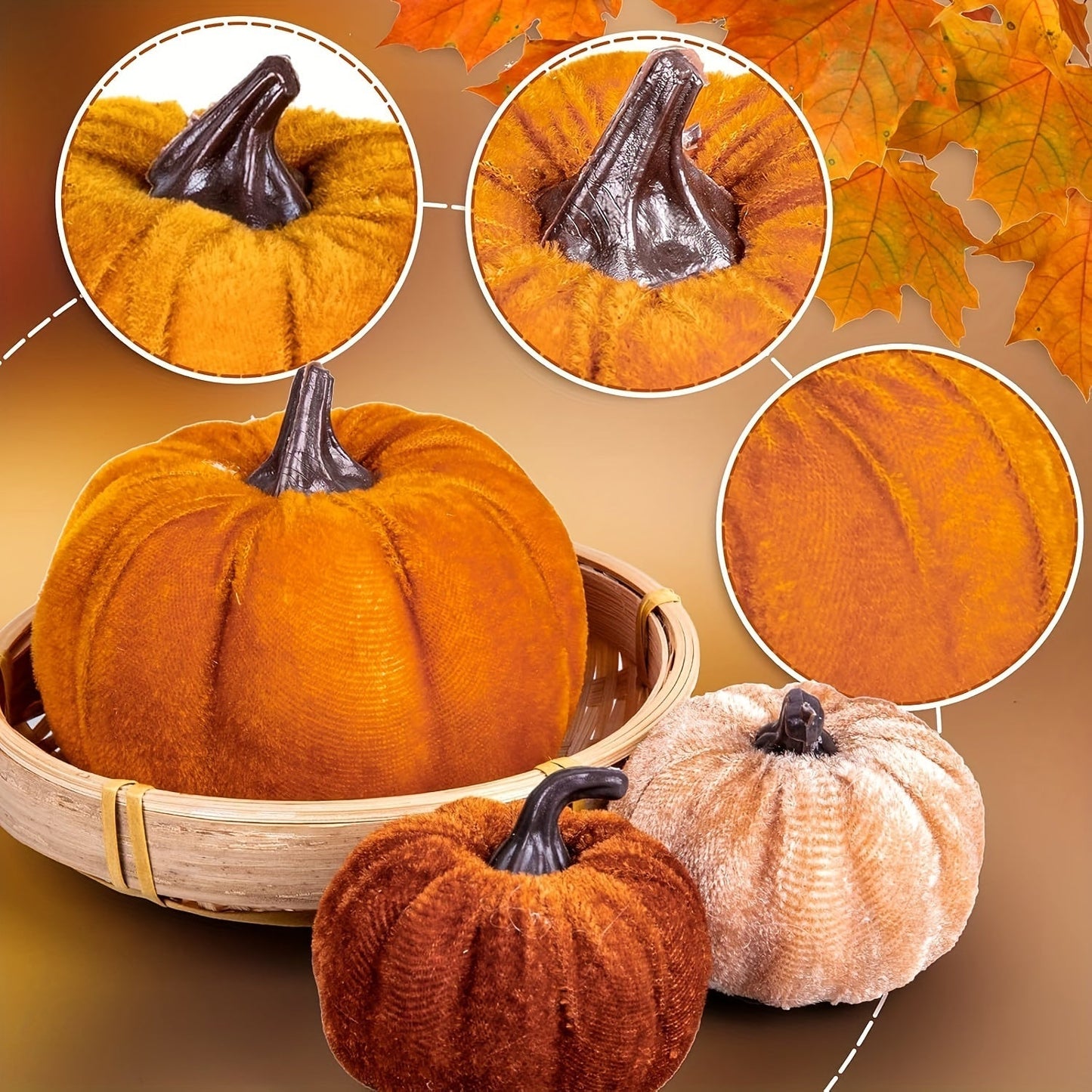 Skorter | Autumn Decoration Pumpkin Set – 12 Pieces Artificial Pumpkins with Velvet Finish