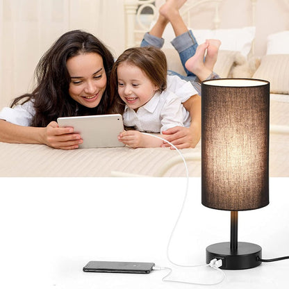 Skorter | Touch Control Table Lamp - Table lamp with USB ports and 3-way dimmable flaxen shade