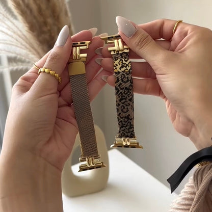 Skorter | Luxury Gold Magnetic iWatch Bands – Leopard Pattern & Mesh Milanese Straps for Apple Watch