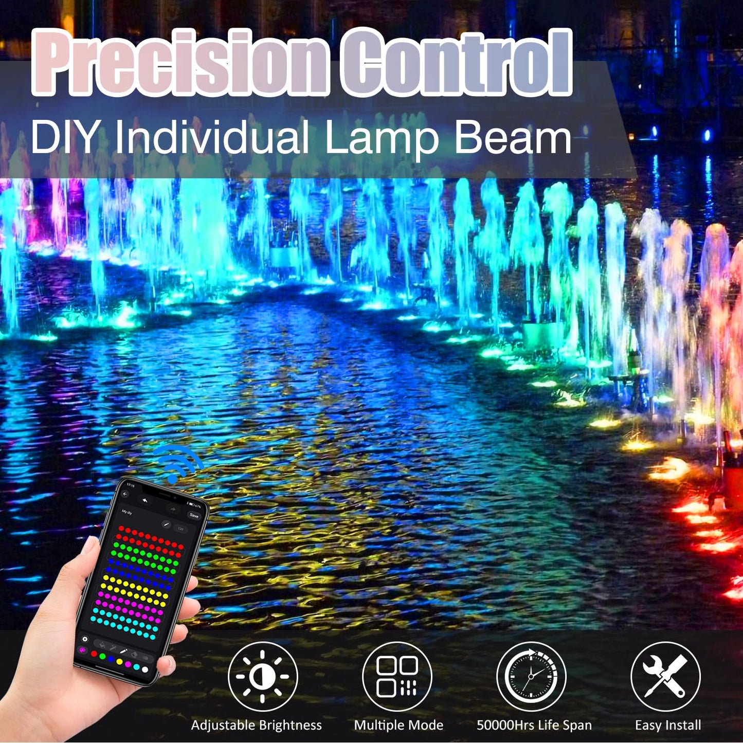 Skorter | T-Sun Bluetooth Rgb Underwater Pond Light, Ip68 Waterproof 3-Headed Led For Swimming Pool & Aquarium