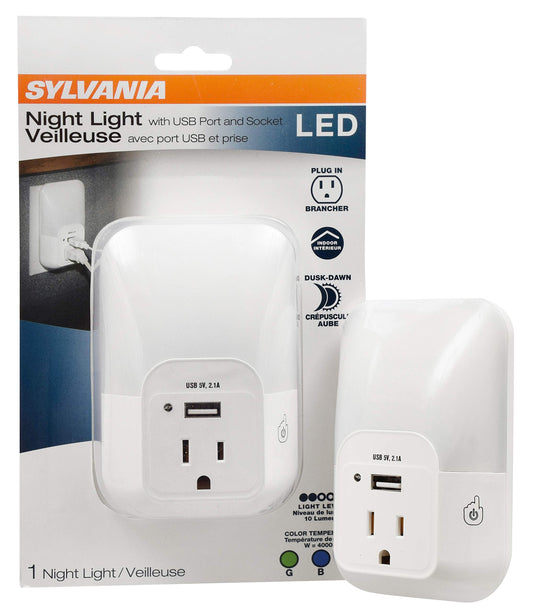 Skorter | Sylvania Led Night Light With Usb Port, 3-Color Options, 3000K, 5 Lumen, Cold White