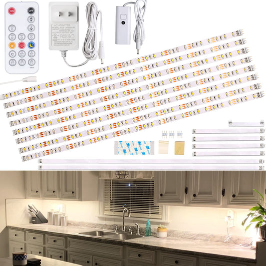 Skorter | Wobane 8Pcs Under Cabinet Led Strip Lights Kit With Remote Control, Dimmable 4000K Natural White, 13Ft