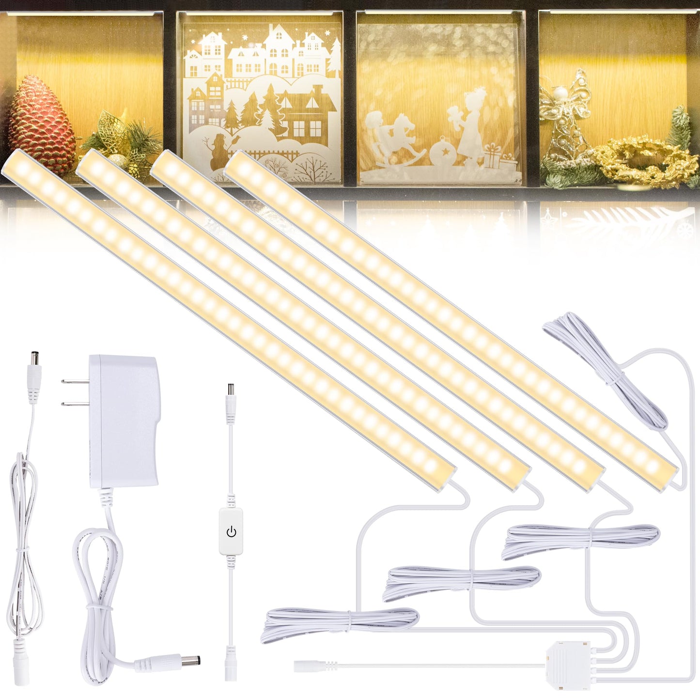 Skorter | Jusjubr 4Pcs 12" Dimmable Led Showcase Light, Warm White, Memory Function, 3000