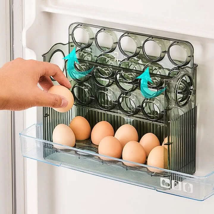 Skorter | Clear Egg Organizer – Space-Saving Rolling Fridge Storage