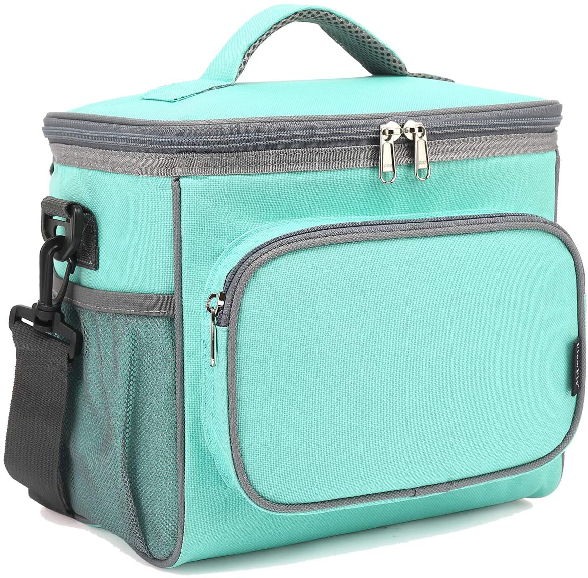 Skorter | Flowfly Insulated Reusable Lunch Bag Adult Large Lunch Box For Women And Men With Adjustable Shoulder Strap Front Zipper Pocket And Double Large Mesh Side Pockets, Jade