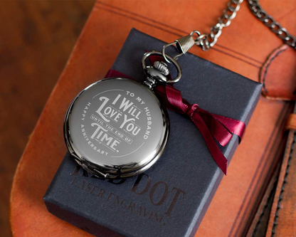Skorter | Engraved Wedding Anniversary Pocket Watch with Chain for Husband, a Sleek Gift Set for Him with Elegant Gift Box, 1 Year Wedding Anniversary Clock