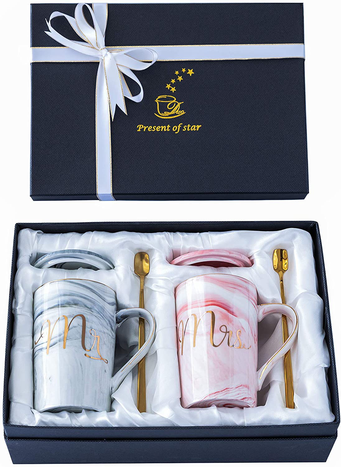 Skørter | Jumway Mr and Mrs Coffee Mugs - Wedding Gifts for Bride and Groom - Gifts for Bridal Shower Engagement Wedding and Gift Couple Anniversary - Ceramic Marble Mugs 14 Oz Pink