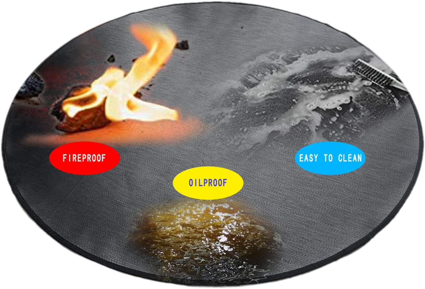 Skørter | Round Ember Mat for Under Grill Fireplace, Fireplace Mat for the Terrace, Flame Retardant Heat Resistant BBQ Gas Grill Air Fryer Protective Mat for Patio Grass Area Outdoor Campsite Fire Safe Pad Black (36")