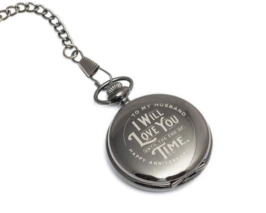 Skorter | Engraved Wedding Anniversary Pocket Watch with Chain for Husband, a Sleek Gift Set for Him with Elegant Gift Box, 1 Year Wedding Anniversary Clock