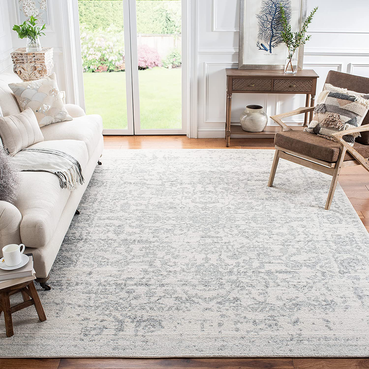 Skørter | Safavieh Madison Collection MAD603F Oriental Snowflake Medallion Worn Non-Shedding Dining Room Entry Foyer Living Room Bedroom Area Rug, 5'3" x 5'3" Round, Gray / Ivory