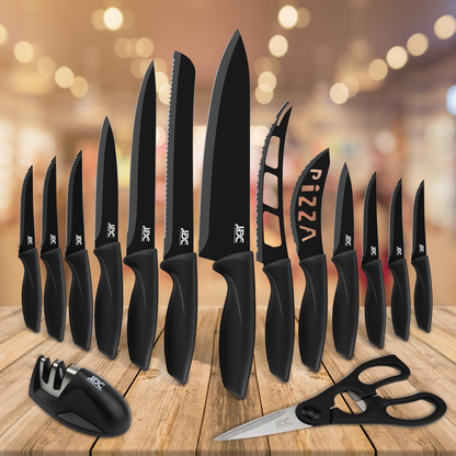 Skorter | 15-piece Kitchen Knife Set - High Carbon Stainless Steel, Non-Stick Coating, Rust Resistant, Ergonomic Handles