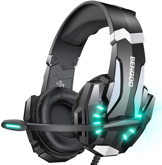 Skorter | Bengoo G9000 Stereo Gaming Headset For Ps4 Pc Xbox One Ps5 Controller, Noise-Cancelling Over-Ear Headphones With Microphone, Led Light, Bass Surround, Soft Memory Earmuffs For Laptop Mac - Black