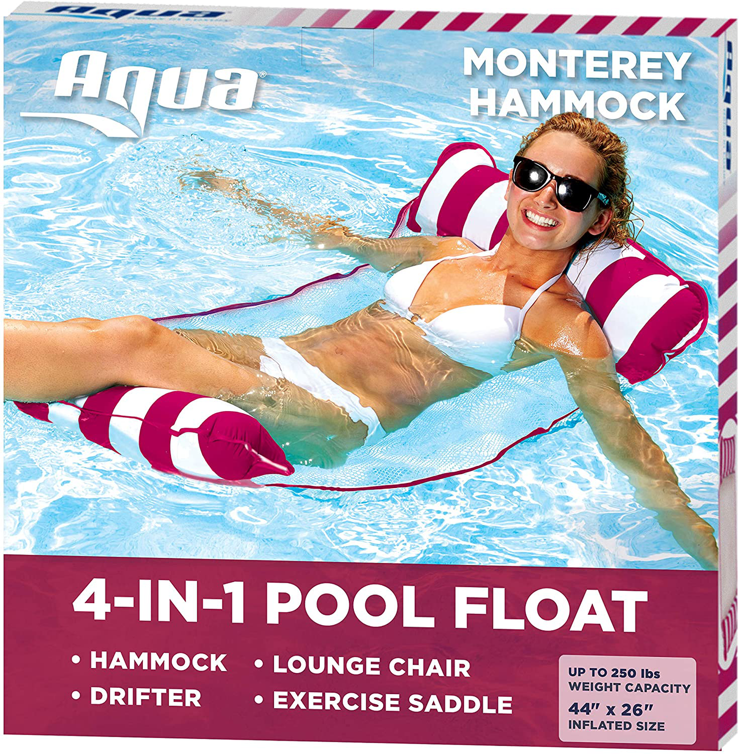 Skorter | Aqua 4-in-1 Monterey Pool Hammock & Float, 50% Thicker, Patented Non-Stick PVC, Multi-Purpose Water Hammock (Saddle, Chair, Hammock, Drifter) Pool Chair for Adults - Burgundy