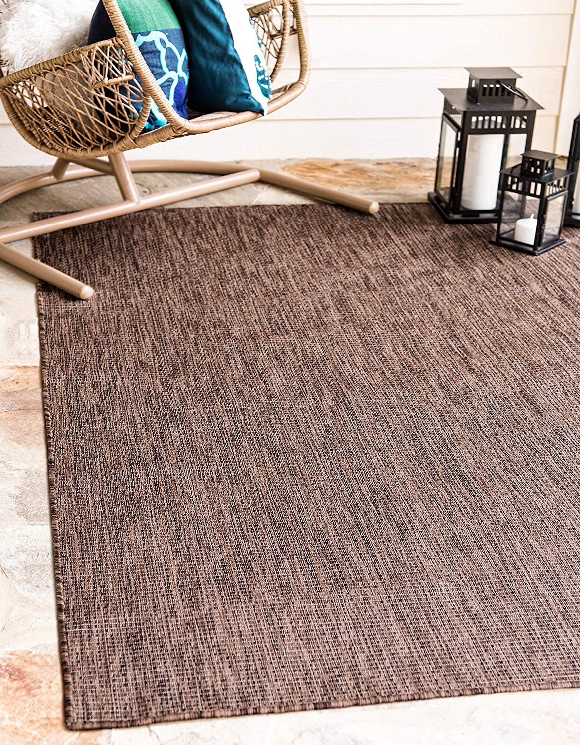 Skørter | Unique Loom Solid Collection Casual Transitional Indoor and Outdoor Flatweave Round Rug, 4', Light Gray/Gray