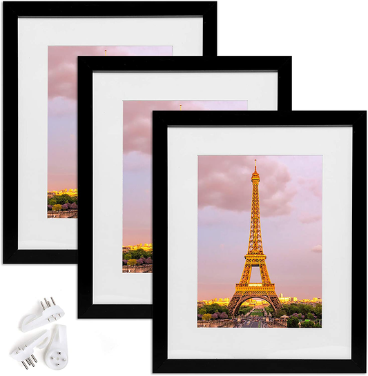 Skørter | upsimples 12x16 Picture Frame Set with 3, Made of High Definition Glass for 8.5x11 with Mat or 12x16 without Mat, Wall Mounted Photo Clamp Black