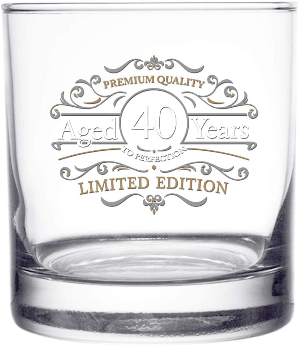 Skorter | 1981 Vintage Edition Birthday Whiskey Scotch Glass (40th Anniversary) 11 oz- Vintage Congratulations on your birthday Old Fashioned Whiskey Glasses for 40-year-old- Classic Lowball Rocks Glass- Birthday, Reunion Gift