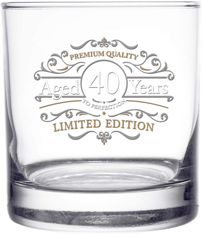 Skorter | 1981 Vintage Edition Birthday Whiskey Scotch Glass (40th Anniversary) 11 oz- Vintage Congratulations on your birthday Old Fashioned Whiskey Glasses for 40-year-old- Classic Lowball Rocks Glass- Birthday, Reunion Gift