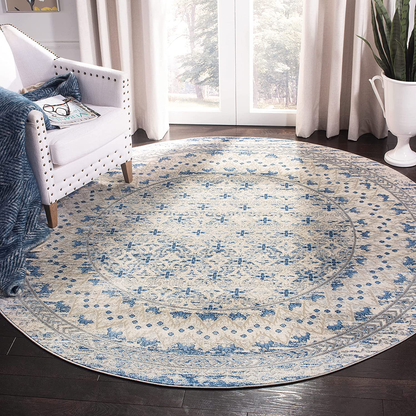 Skørter | Safavieh Brentwood Collection BNT899G Traditional Oriental Distressed Non-Shedding Stain Resistant Living Room Bedroom Area Rug, 3' x 3' Round, Light Gray / Blue