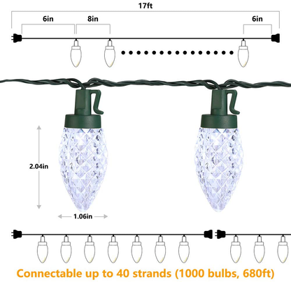 Skørter | Brizled Red Christmas Lights, 16 Feet 25 LED Faceted C9 Christmas Lights, Connectable 120V UL Certified Christmas Tree Lights