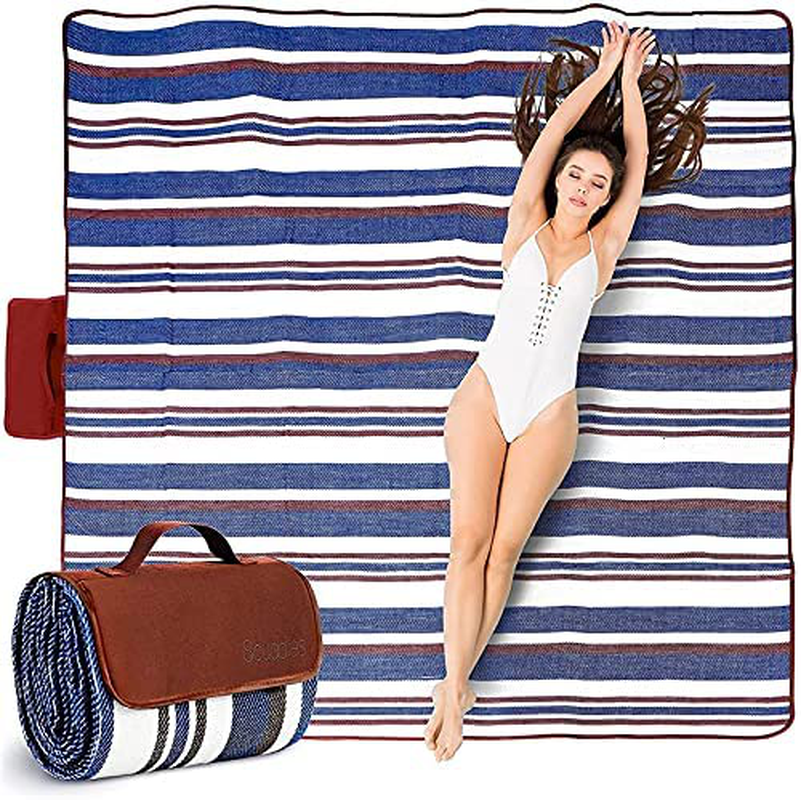 Skørter | Extra Large Picnic Blanket Double Layer for Outdoor Waterproof Practical Food Tote Our Summer Blue and White Striped for the Beach, Camping on Grass