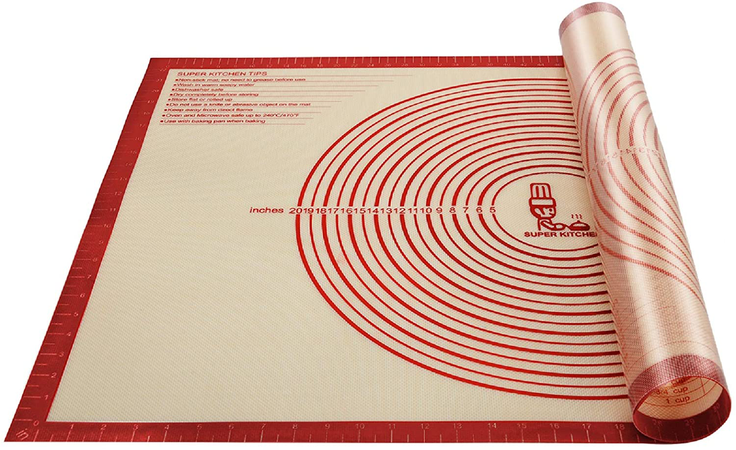 Skørter | Non-slip silicone baking mat extra large with dimensions 36''By 24'' for silicone baking mat, countertop, dough rolling mat, oven lining, fondant/pastry dough mat (Red)