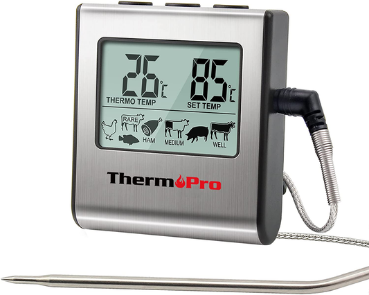 Skørter | ThermoPro TP-16 Large LCD Digital Cooking Mat Meat Smoker Kitchen BBQ Grill Thermometer Clock Timer with Stainless Steel Probe
