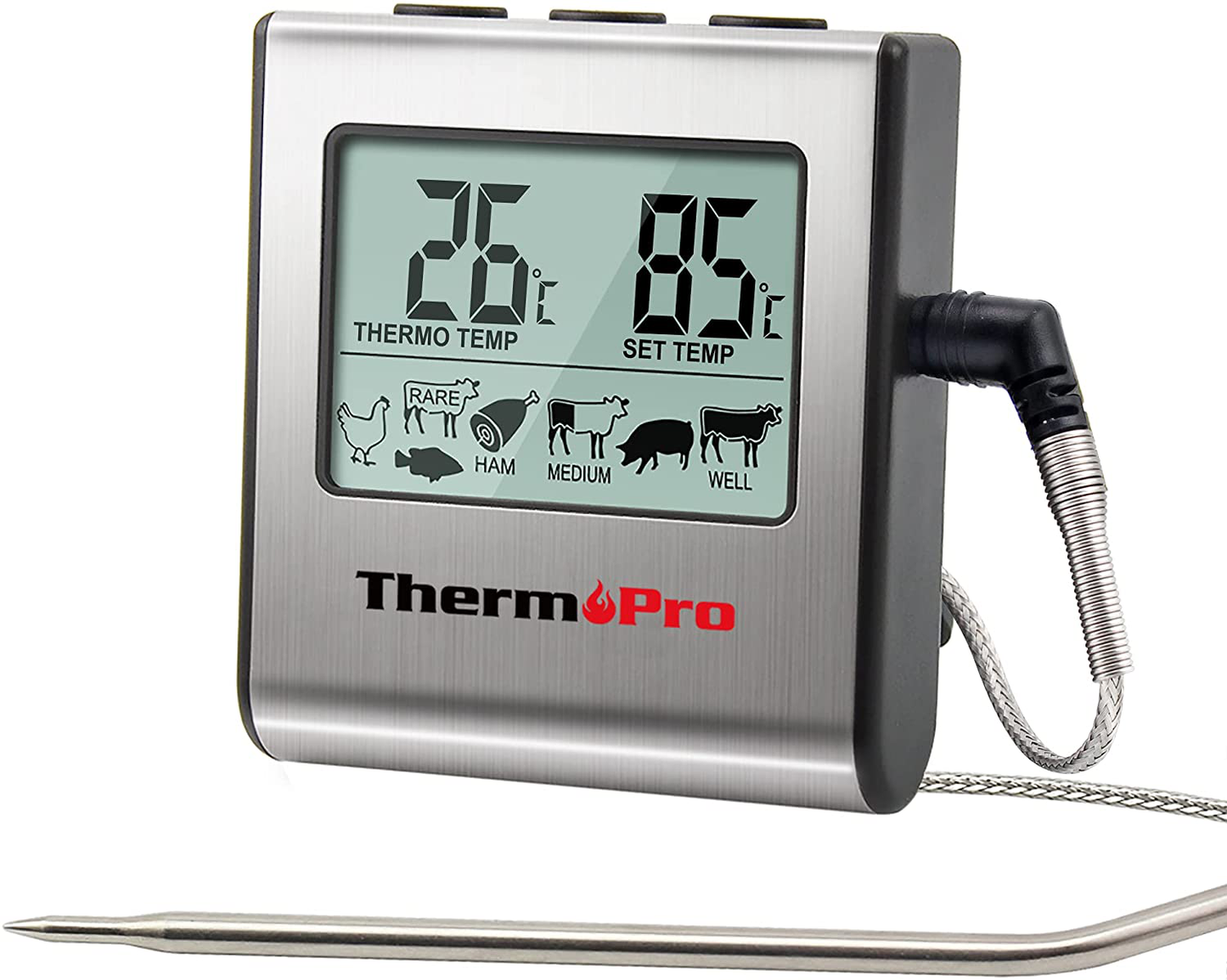 Skorter | ThermoPro TP-16 Large LCD Digital Cooking Meat Smoker Kitchen BBQ Grill Thermometer Clock Timer with Steel Probe