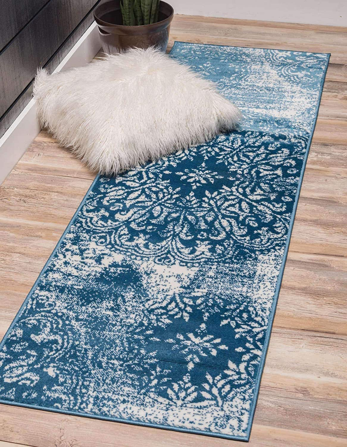 Skørter | Unique Loom Sofia Collection Area Traditional Vintage Rug, French Inspired Perfect for All Home Decor, 2' 0 x 13' 0 Runner, Blue/Ivory
