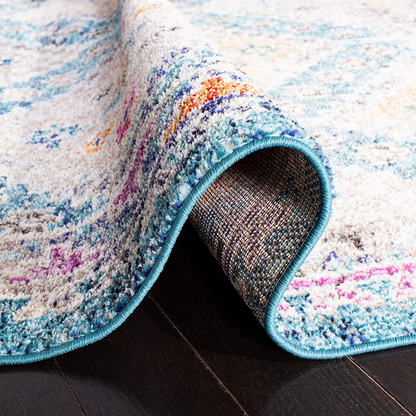 Skørter | Safavieh Madison Collection MAD418N Boho Diamond Distressed Non-Shedding Dining Room Entrance Hall Living Room Bedroom Area Rug, 5' x 5' Round, Dark Blue / Yellow