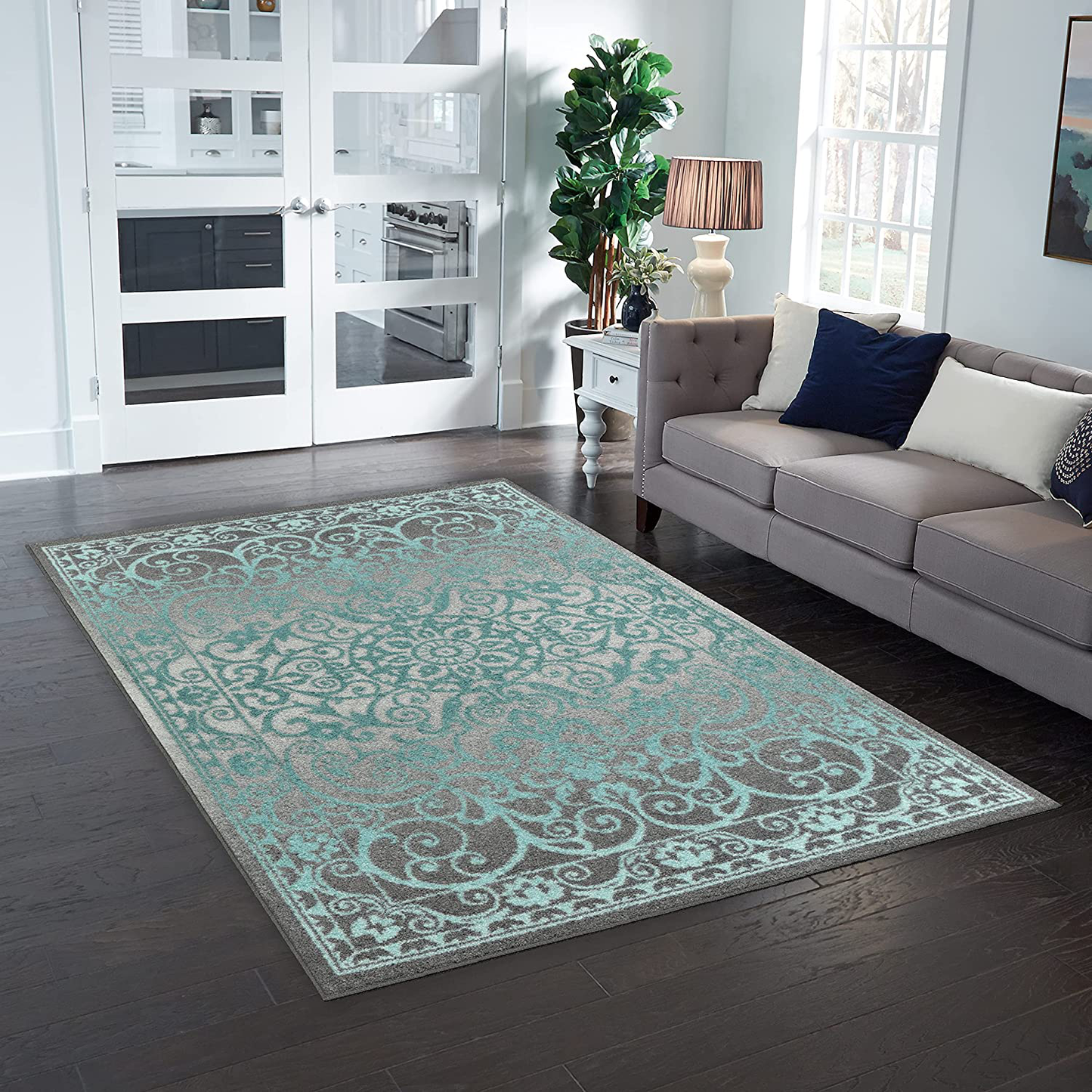 Skørter | Pelham Vintage Runner Rug Non Slip Washable Hallway Rug [Stocked in USA], 2 x 6, Gray/Blue
