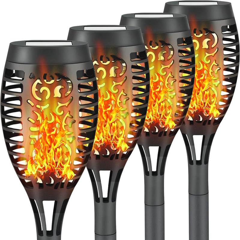 Skørter | 4 Pack LED Solar Torch with Flaming Happiness Outdoor Waterproof, Automatic On/Off Solar Garden