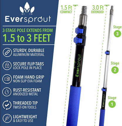 Skorter | Eversprout 1.5-to-3.5 Foot Scrubber Brush | Built-in Rubber Bumper | Lightweight Extendable Handle | Soft Bristles Wash Car, Vehicle, Boat, Solar Panel, Deck | No Scratch Brush