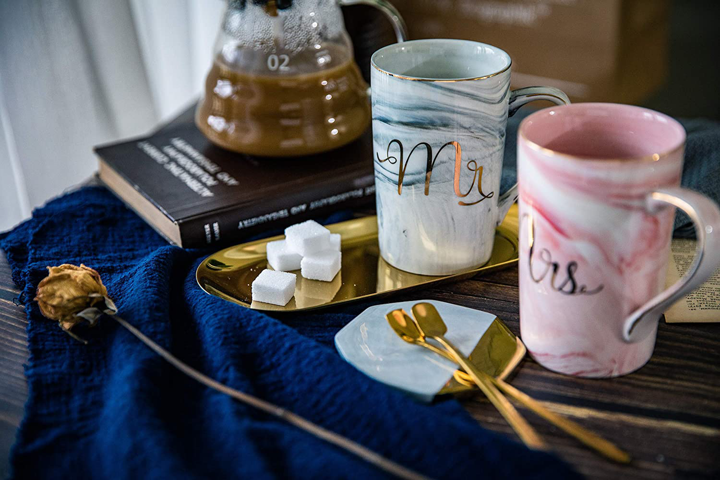 Skørter | Jumway Mr and Mrs Coffee Mugs - Wedding Gifts for Bride and Groom - Gifts for Bridal Shower Engagement Wedding and Gift Couple Anniversary - Ceramic Marble Mugs 14 Oz Pink