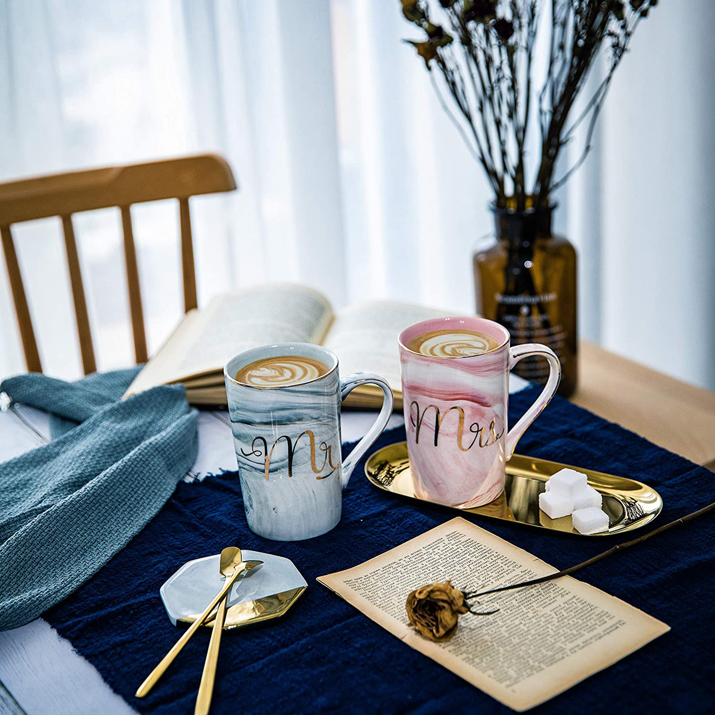 Skørter | Jumway Mr and Mrs Coffee Mugs - Wedding Gifts for Bride and Groom - Gifts for Bridal Shower Engagement Wedding and Gift Couple Anniversary - Ceramic Marble Mugs 14 Oz Pink