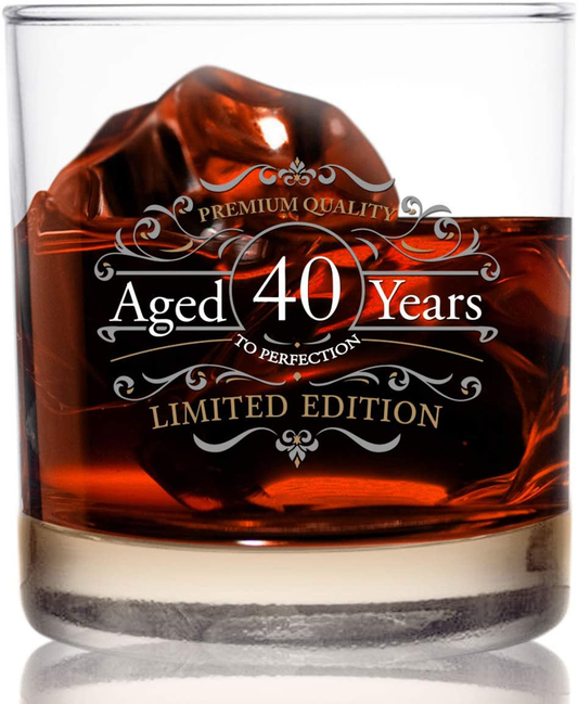 Skorter | 1981 Vintage Edition Birthday Whiskey Scotch Glass (40th Anniversary) 11 oz- Vintage Congratulations on your birthday Old Fashioned Whiskey Glasses for 40-year-old- Classic Lowball Rocks Glass- Birthday, Reunion Gift