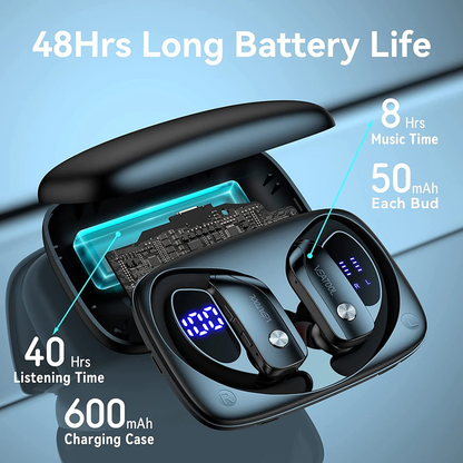 Skorter | LED Screen Over-Ear Wireless Earbuds Bluetooth Headphones 48 Hours Gaming With Built-in Microphone