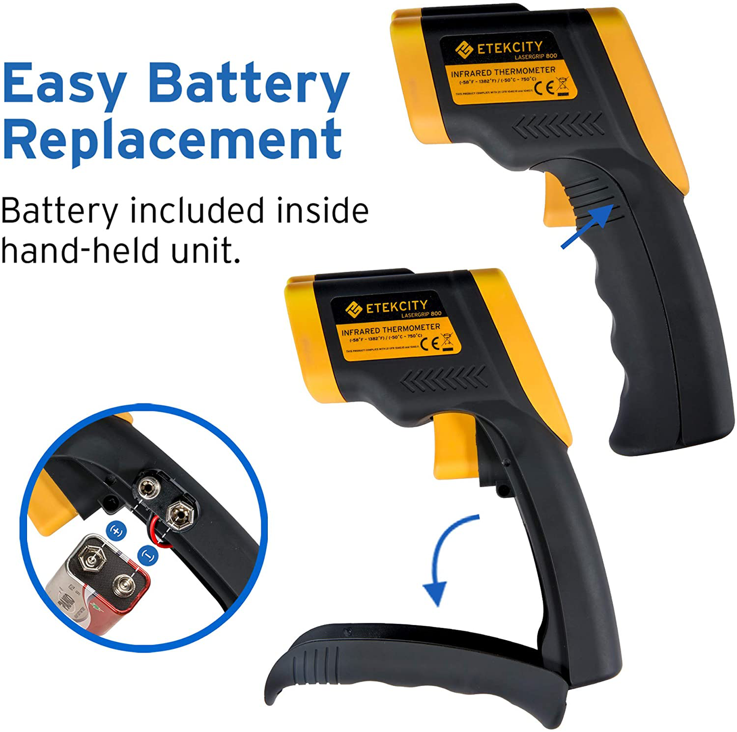 Skorter | Etekcity Infrared Thermometer 800 (Not for humans) Non-Contact Digital Temperature Gun, 16:1 DTS Ratio, 58℉ to 1382℉ (-50℃ to 750℃), Yellow and Black