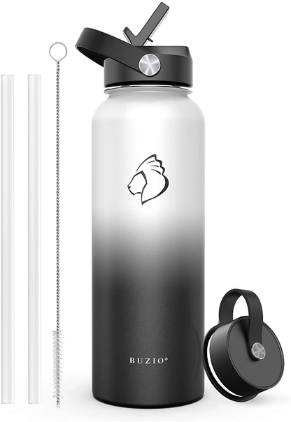 Skorter | BUZIO Insulated Water Bottle with Straw Lid and Flex Cap, 32oz, 40oz, 64oz, 87oz Modern Double Vacuum Stainless Steel Water Bottle, Cold for 48 Hours Hot for 24 Hours Easy Thermos Mug, BPA-Free