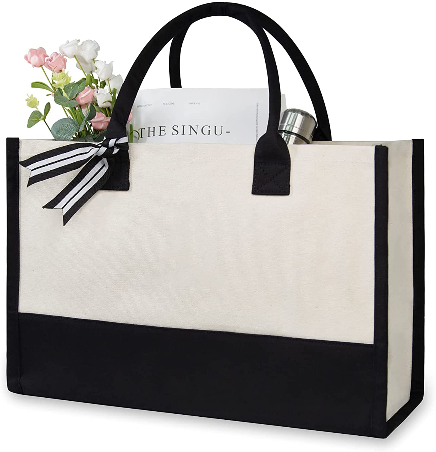 Skorter | Personal Initial Canvas Beach Bag, Monogram Gift Tote Bag for Women