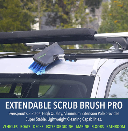 Skorter | Eversprout 1.5-to-3.5 Foot Scrubber Brush | Built-in Rubber Bumper | Lightweight Extendable Handle | Soft Bristles Wash Car, Vehicle, Boat, Solar Panel, Deck | No Scratch Brush