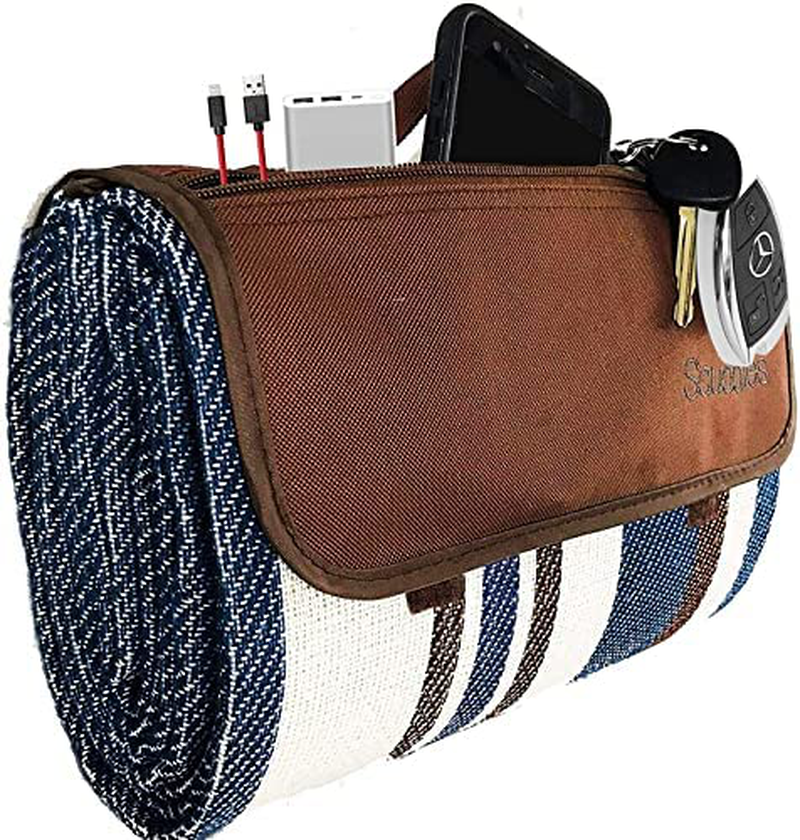 Skørter | Extra Large Picnic Blanket Double Layer for Outdoor Waterproof Practical Food Tote Our Summer Blue and White Striped for the Beach, Camping on Grass