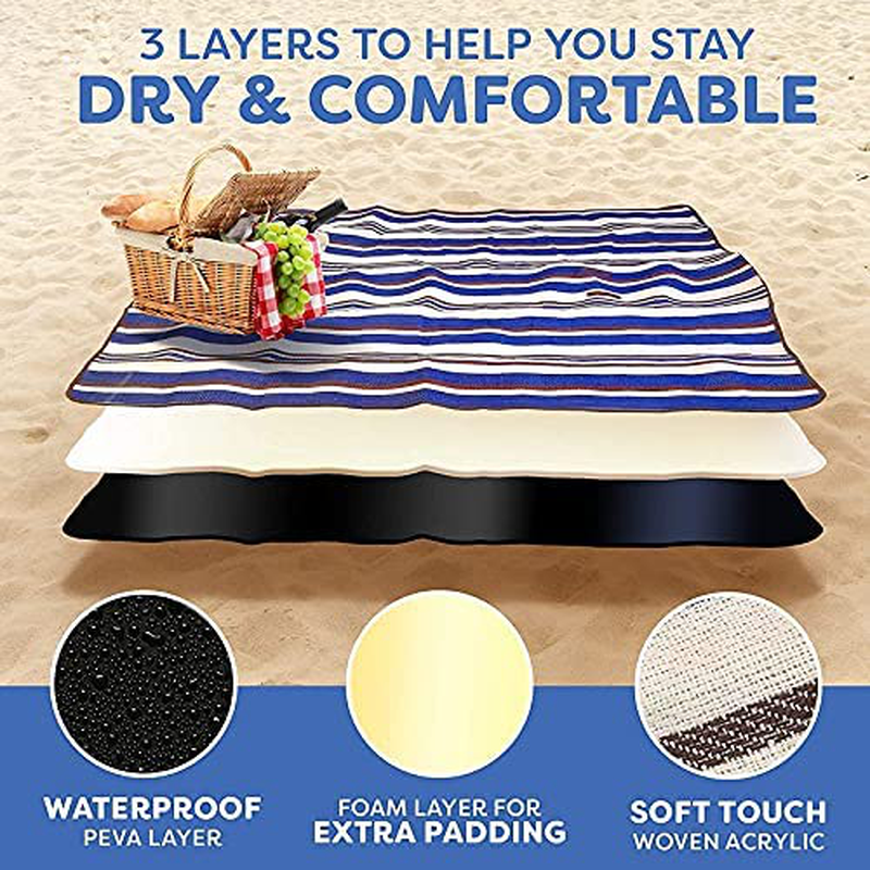 Skørter | Extra Large Picnic Blanket Double Layer for Outdoor Waterproof Practical Food Tote Our Summer Blue and White Striped for the Beach, Camping on Grass