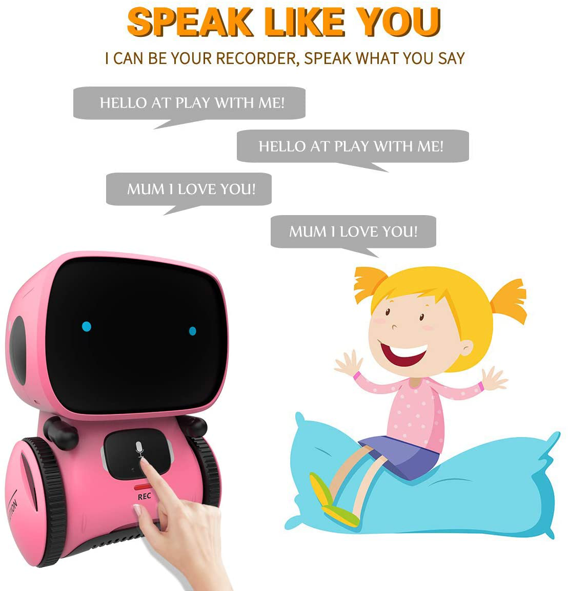 Skørter | 98K Kids Robot Toy, Smart Talking Robots Intelligent Partner and Teacher with Voice Control and Touch Sensor, Singing, Dancing, Repeating, Gift for Boys and Girls from 3 years and up